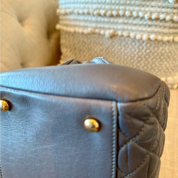 CHANEL Patent Quilted Maxi Just Mademoiselle Bowling Bag Gray - Picture 9 of 10